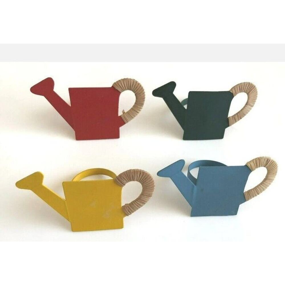 Watering Can Napkin Rings Set of 8 Spring/Summer Decor Colorful Metal Gardening